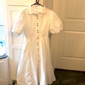 White Cotton Midi Dress, Button Down, size 6